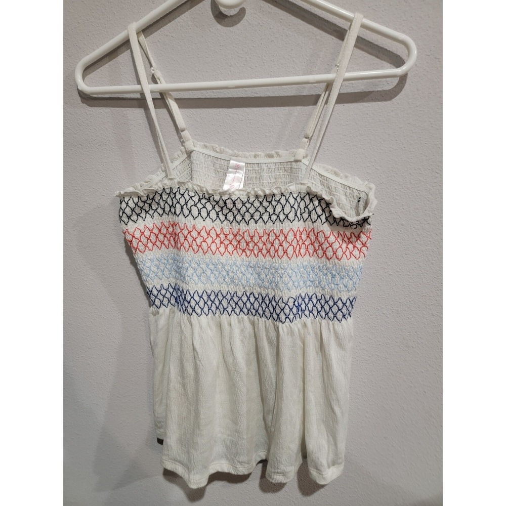 No Boundaries juniors Womens sleeveless white babydoll blouse Smocked Sz L 11-13